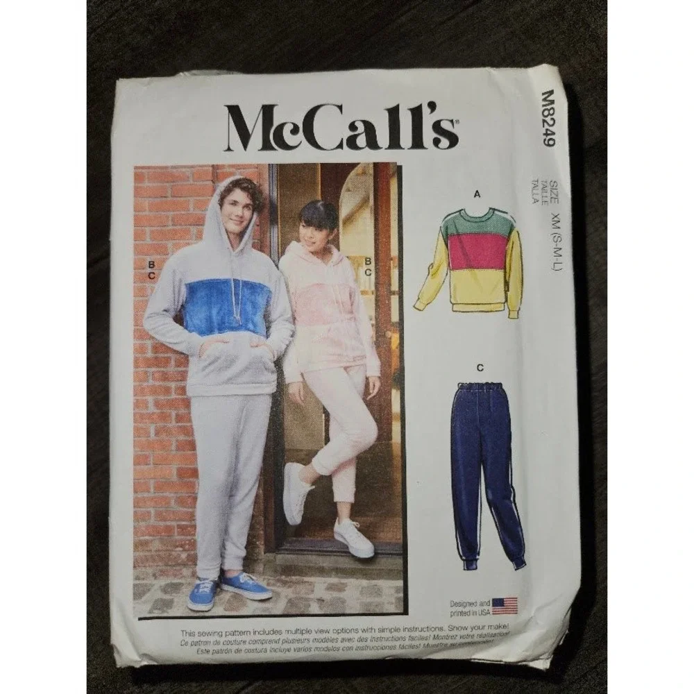 McCalls M8249 Sewing Pattern Unisex Hoodie Sweatshirt Pants Uncut Size S-L